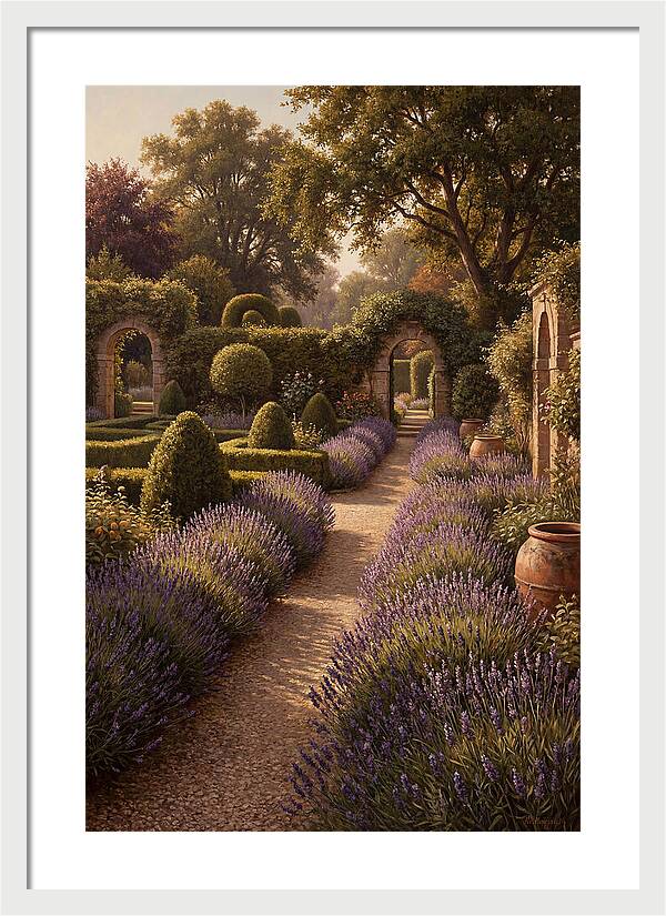 Lavender Hedge Path Through Formal Garden