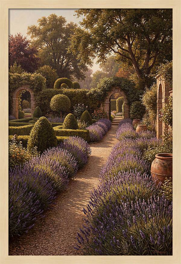 Lavender Hedge Path Through Formal Garden