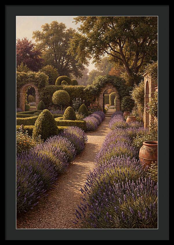 Lavender Hedge Path Through Formal Garden