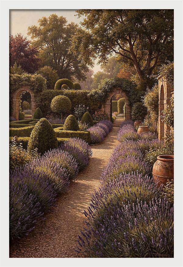 Lavender Hedge Path Through Formal Garden