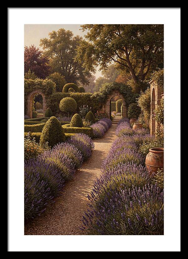 Lavender Hedge Path Through Formal Garden