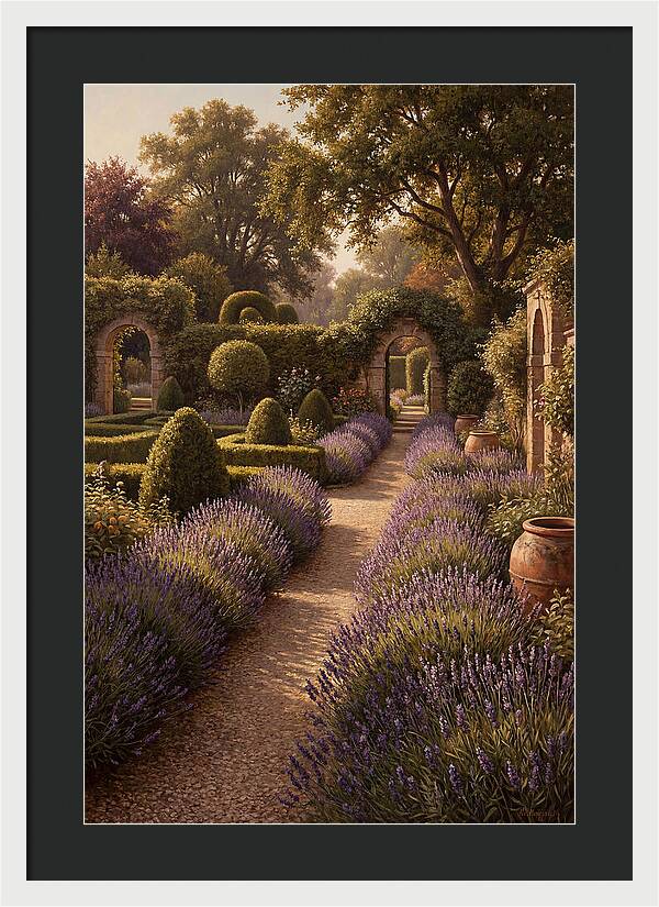 Lavender Hedge Path Through Formal Garden