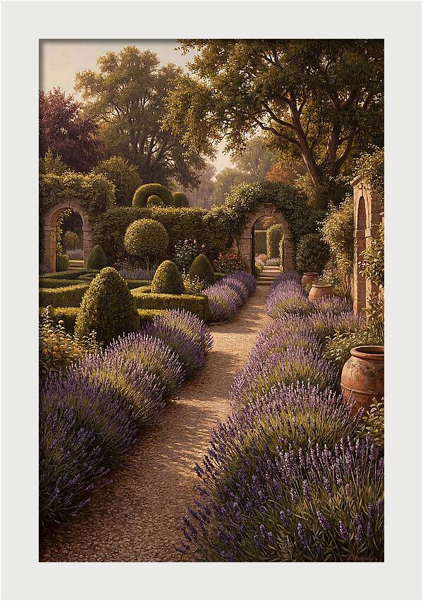 Lavender Hedge Path Through Formal Garden