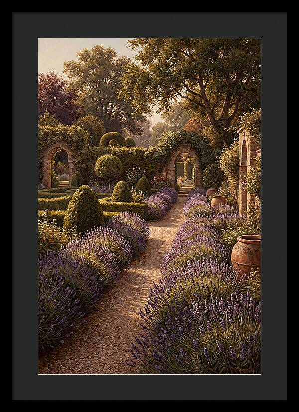 Lavender Hedge Path Through Formal Garden