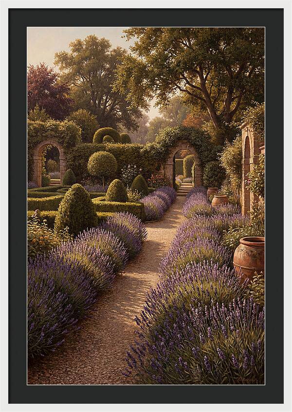 Lavender Hedge Path Through Formal Garden