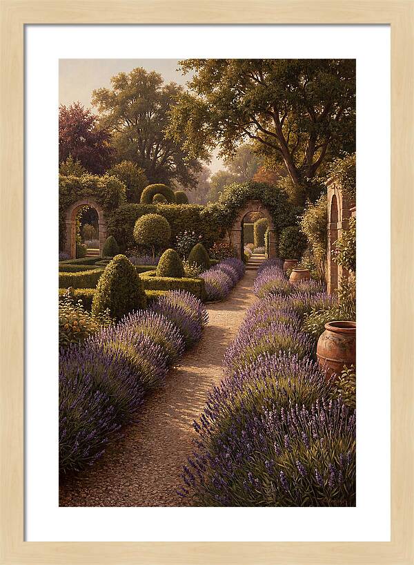 Lavender Hedge Path Through Formal Garden