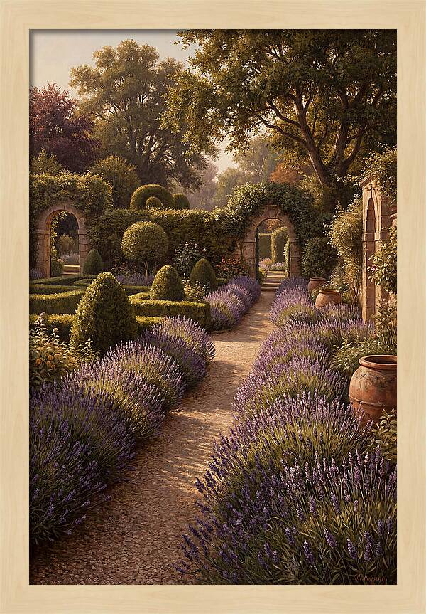 Lavender Hedge Path Through Formal Garden