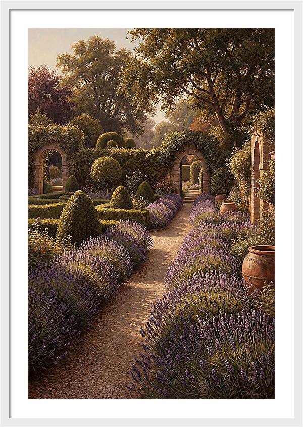 Lavender Hedge Path Through Formal Garden