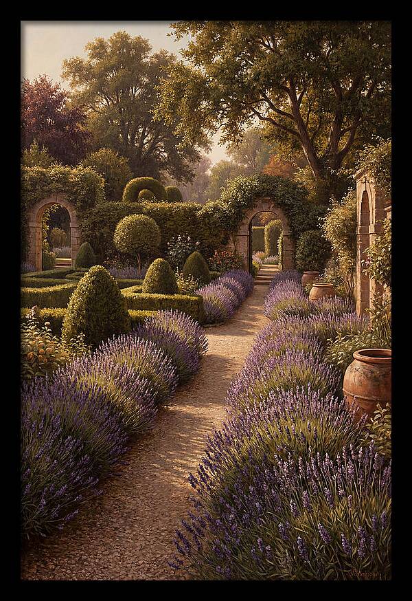 Lavender Hedge Path Through Formal Garden