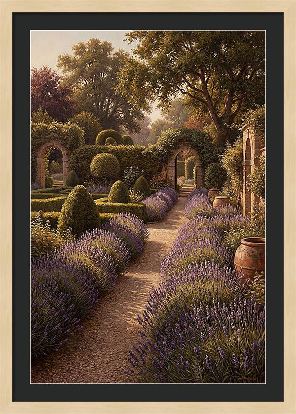 Lavender Hedge Path Through Formal Garden