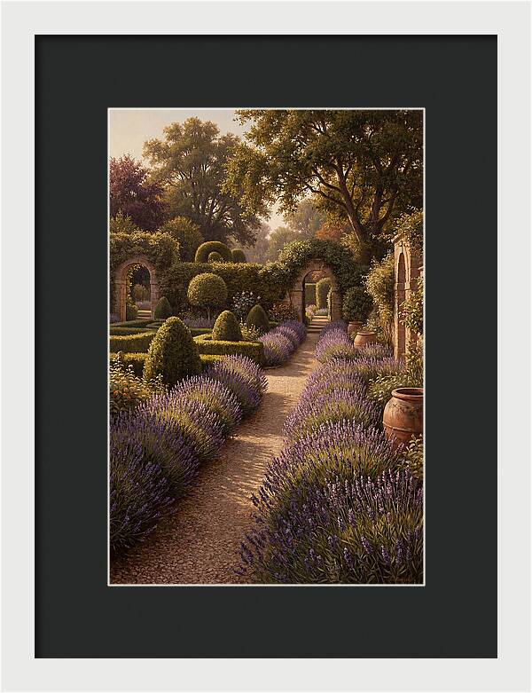 Lavender Hedge Path Through Formal Garden