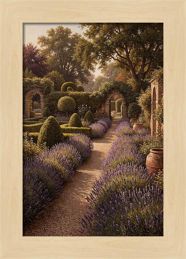 Lavender Hedge Path Through Formal Garden