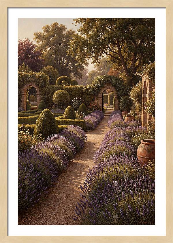 Lavender Hedge Path Through Formal Garden