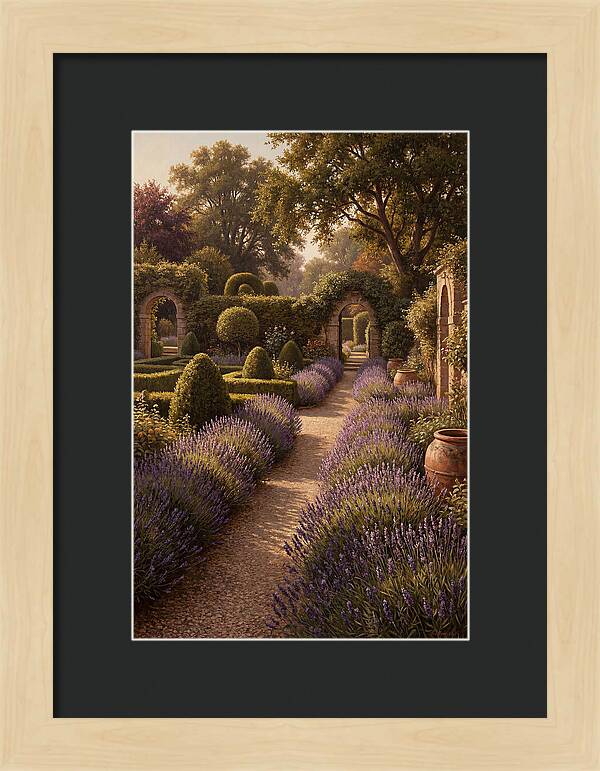 Lavender Hedge Path Through Formal Garden