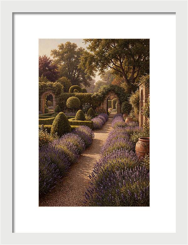 Lavender Hedge Path Through Formal Garden