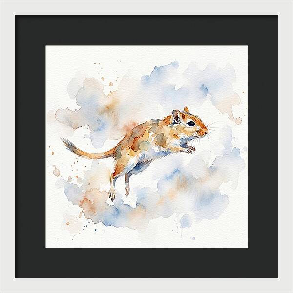 Leaping Gerbil In Watercolor