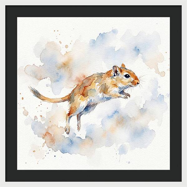 Leaping Gerbil In Watercolor