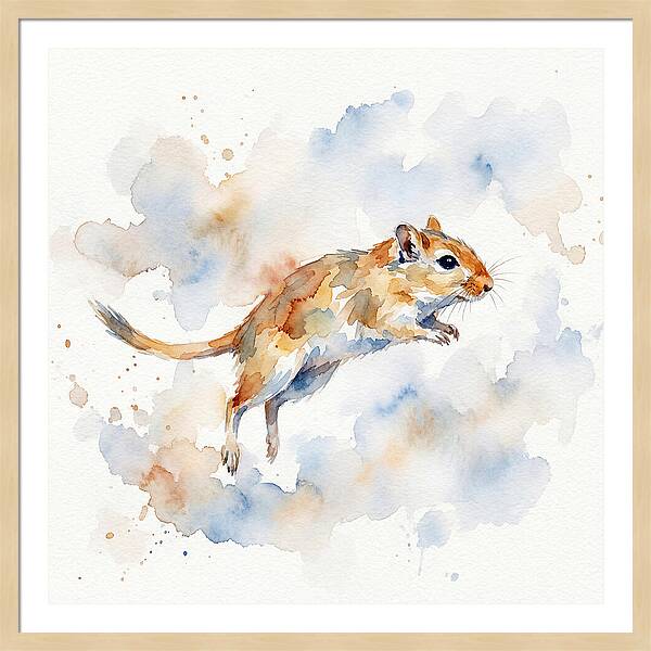 Leaping Gerbil In Watercolor