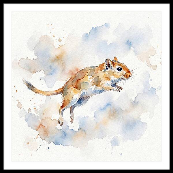 Leaping Gerbil In Watercolor