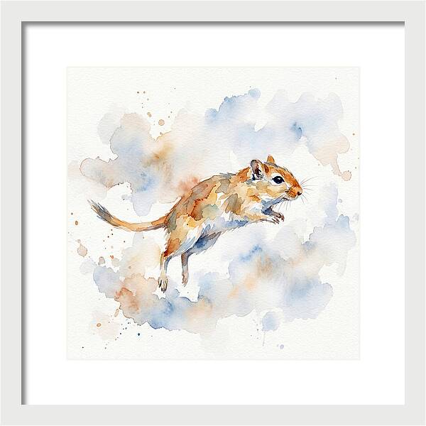Leaping Gerbil In Watercolor