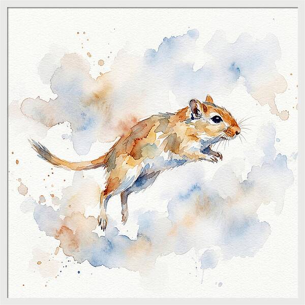 Leaping Gerbil In Watercolor