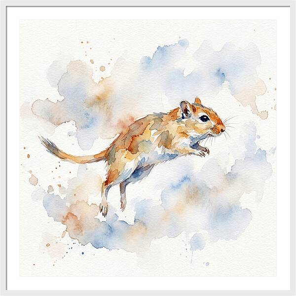 Leaping Gerbil In Watercolor