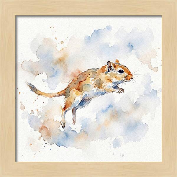 Leaping Gerbil In Watercolor