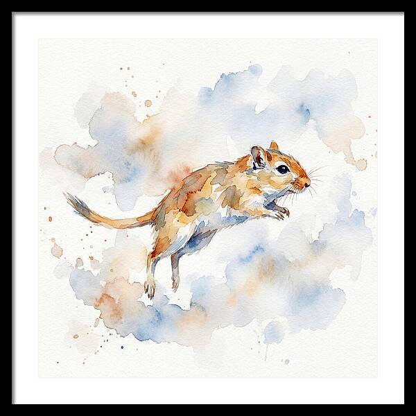 Leaping Gerbil In Watercolor