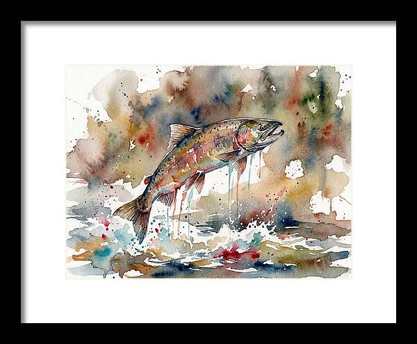 Leaping Salmon In Watercolor
