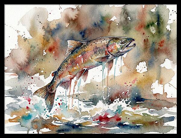 Leaping Salmon In Watercolor
