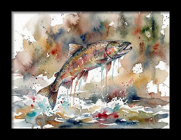 Leaping Salmon In Watercolor