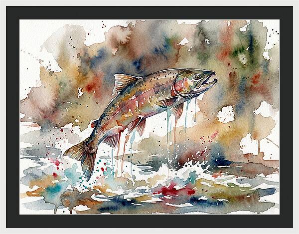 Leaping Salmon In Watercolor
