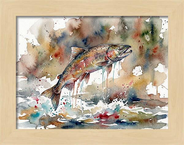 Leaping Salmon In Watercolor