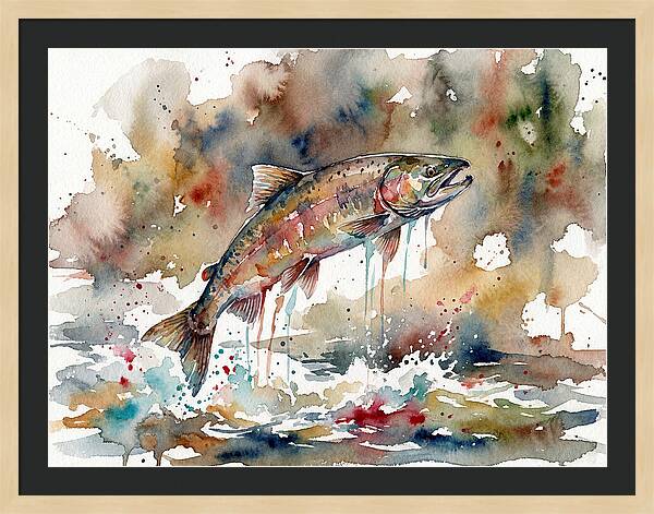 Leaping Salmon In Watercolor