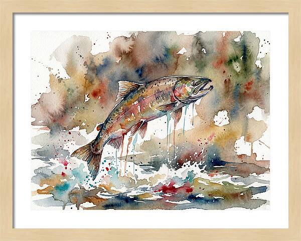 Leaping Salmon In Watercolor