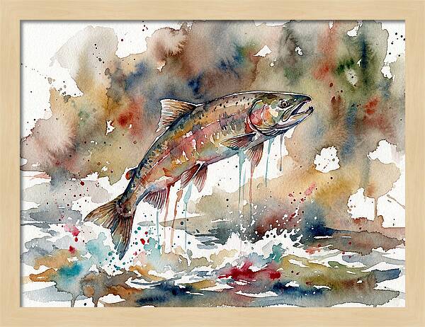 Leaping Salmon In Watercolor