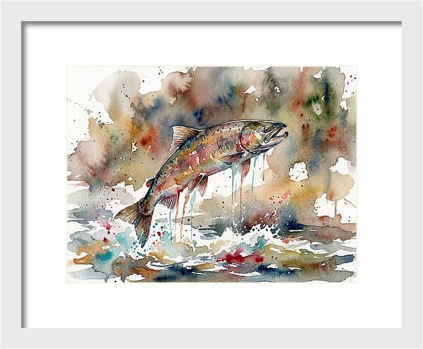 Leaping Salmon In Watercolor