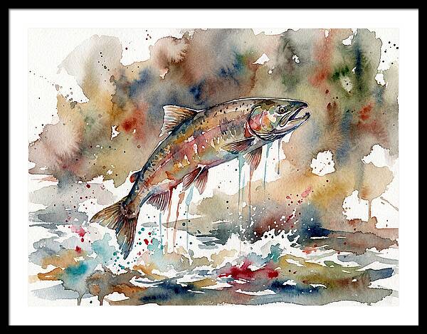 Leaping Salmon In Watercolor