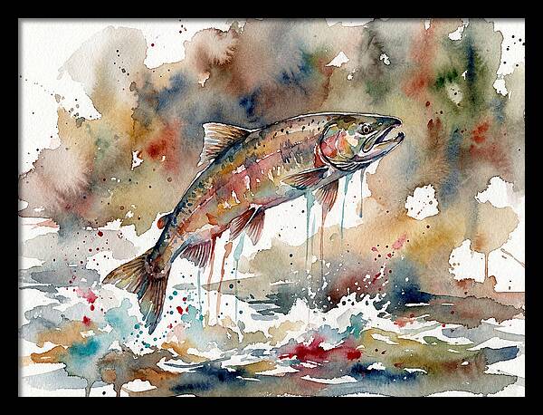 Leaping Salmon In Watercolor