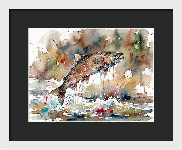 Leaping Salmon In Watercolor