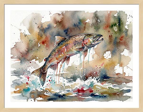 Leaping Salmon In Watercolor
