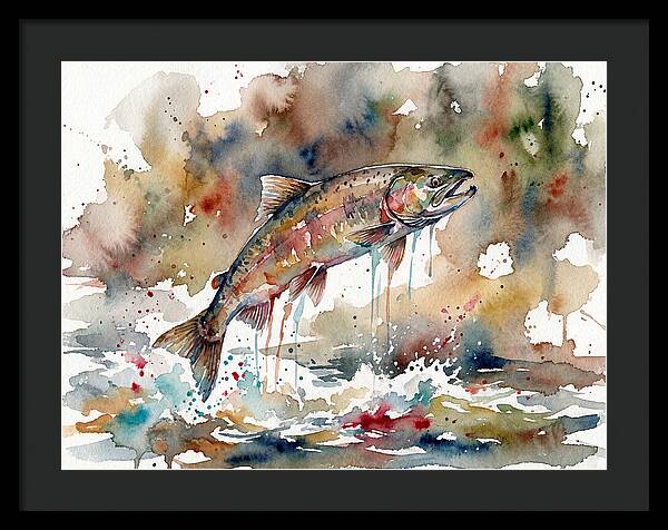 Leaping Salmon In Watercolor