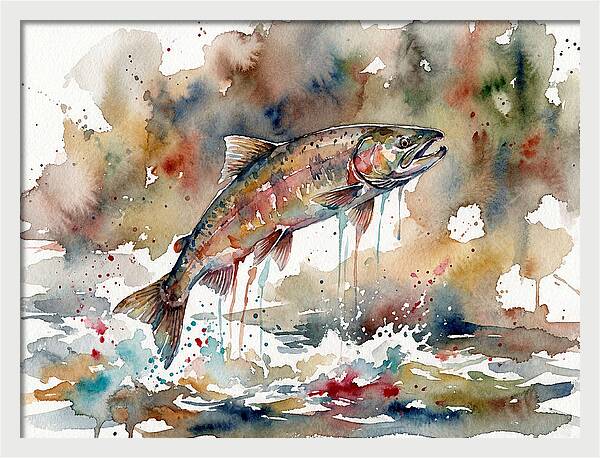 Leaping Salmon In Watercolor