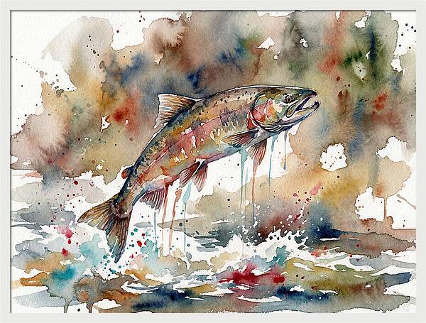 Leaping Salmon In Watercolor