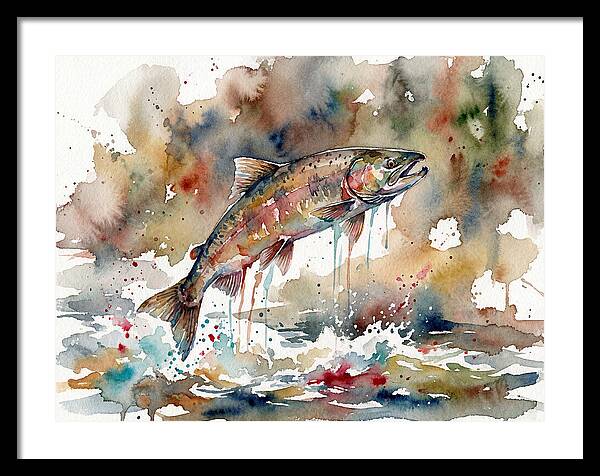 Leaping Salmon In Watercolor