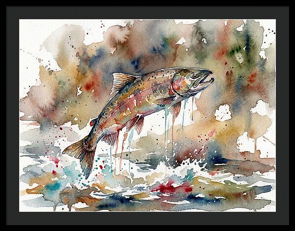 Leaping Salmon In Watercolor