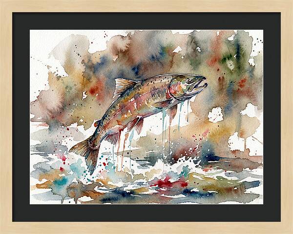 Leaping Salmon In Watercolor