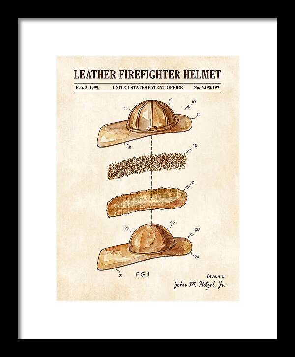 Leather Firefighter Helmet Watercolor Patent Us6098197