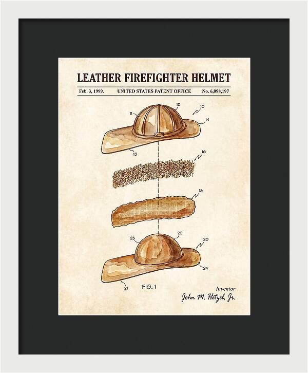 Leather Firefighter Helmet Watercolor Patent Us6098197