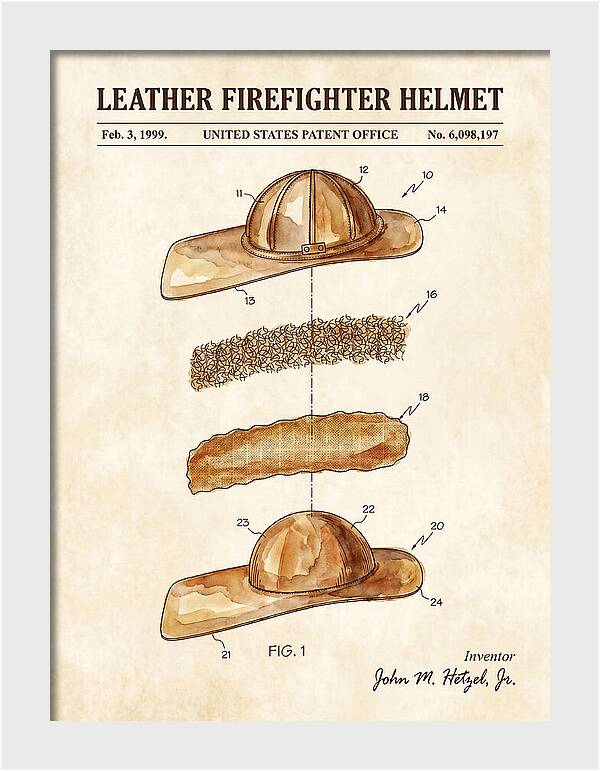 Leather Firefighter Helmet Watercolor Patent Us6098197